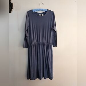 L.L. Bean Cotton Knit Elastic Waist Dress Blue Petite Large